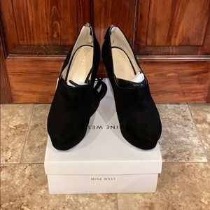 Black suede heeled ankle boot